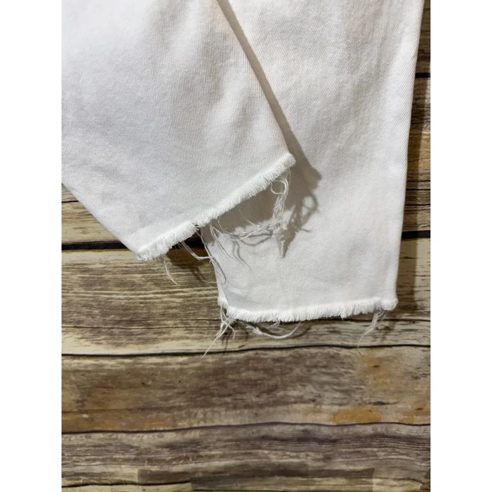 Agolde Nico High Rise Slim Jeans White Raw Hem Button Fly 28 Ankle Coastal Chic